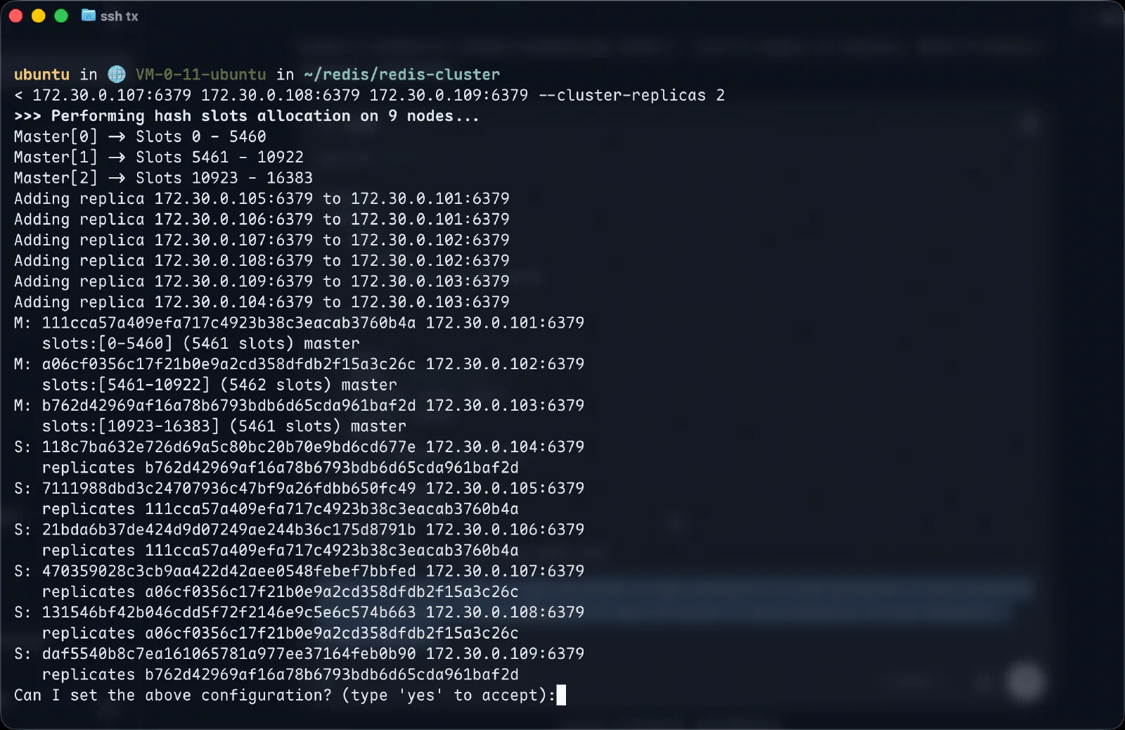 Redis cluster create result